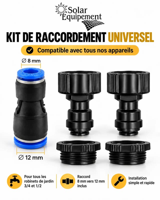 Kit de raccordement robinet universel: raccords et adaptateurs 8 mm et 12 mm