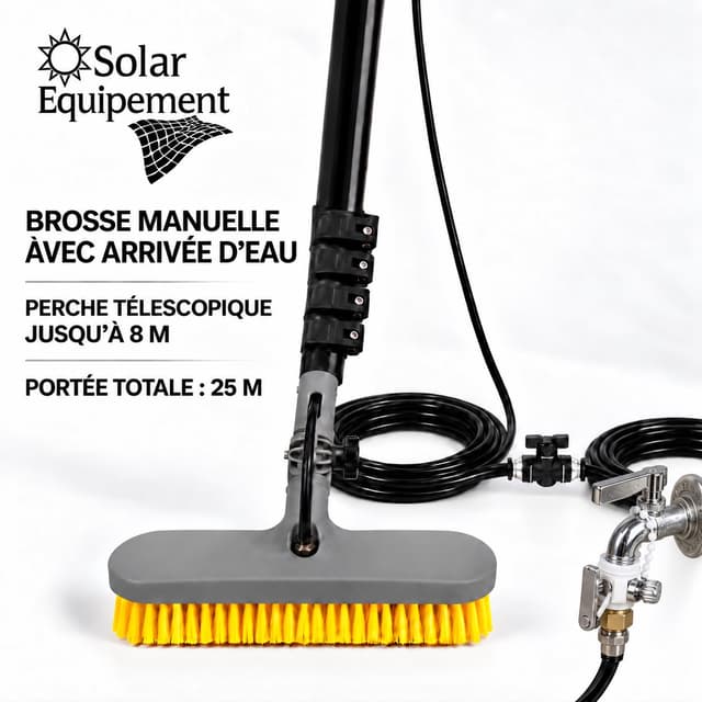 Brosse PBT télescopique – nettoyage de panneaux solaires
